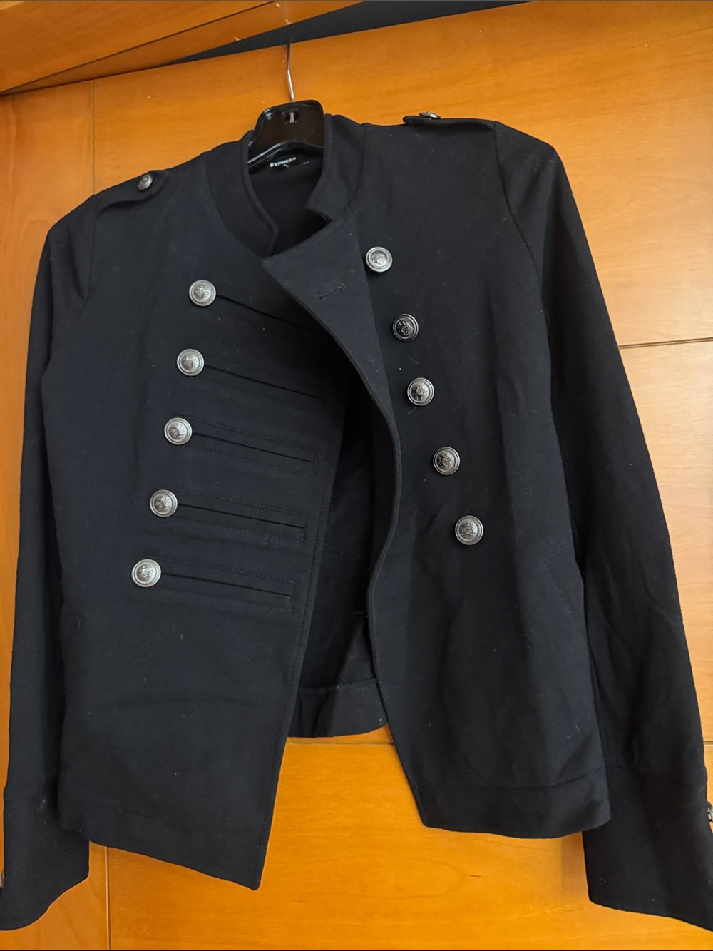 Express Black Military-Style Double-Breasted Blazer